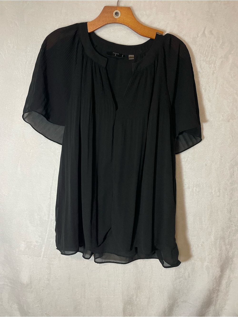Tahari Black Pleated Short-Sleeve Blouse